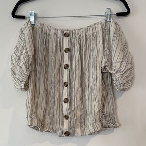 American Eagle Outfitters Cream and Black Puff Sleeve Blouse